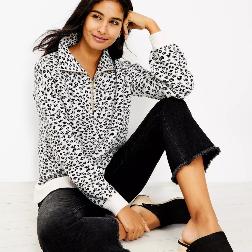 Loft Leopard Print Zip Sweater - image 2